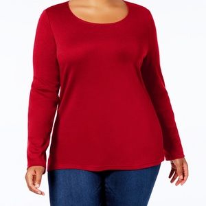 Red Long Sleeve Scoopneck T Shirt Top Plus Size 3X